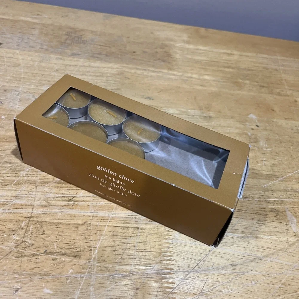 Pier 1 Golden Clove Tea Lights Candles Box Of 29 Discontinued Golden Brown